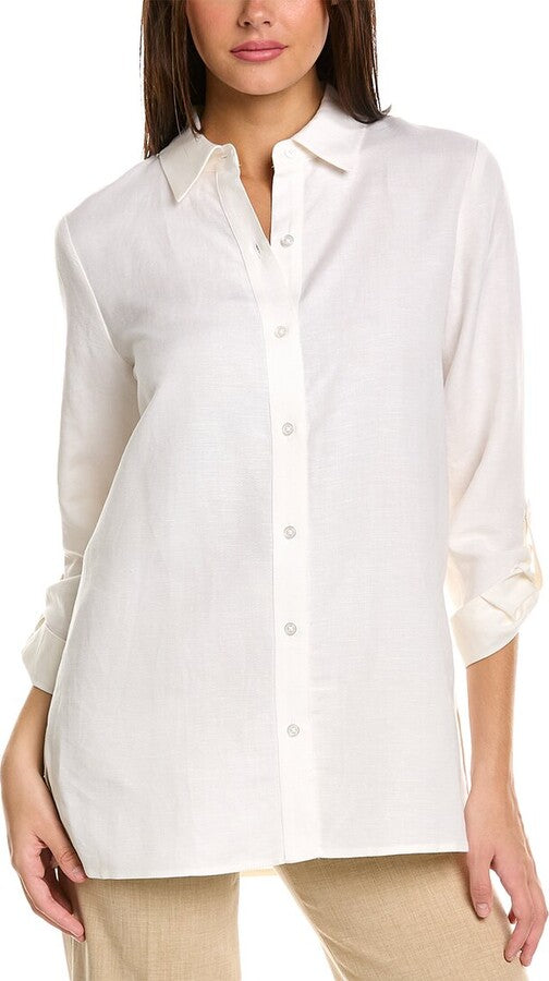 Anne Klein Button-Down Linen-Blend Tunic
