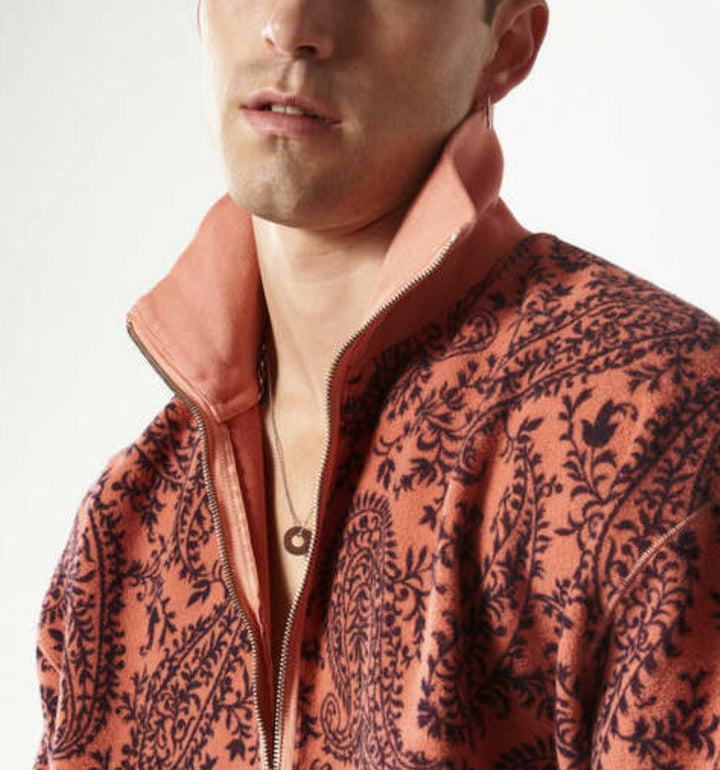Aries Men's Cotton Reverse Fleece Paisley Half Zip Sweatshirt