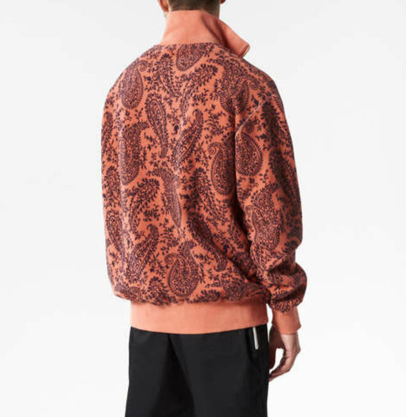 Aries Men's Cotton Reverse Fleece Paisley Half Zip Sweatshirt