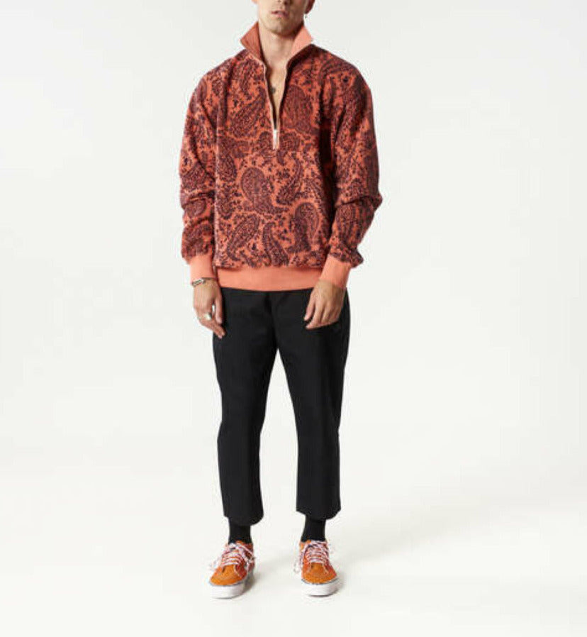 Aries Men's Cotton Reverse Fleece Paisley Half Zip Sweatshirt