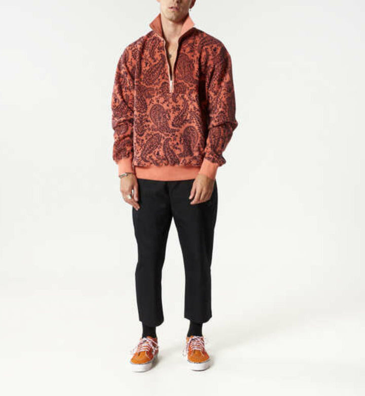 Aries Men's Cotton Reverse Fleece Paisley Half Zip Sweatshirt