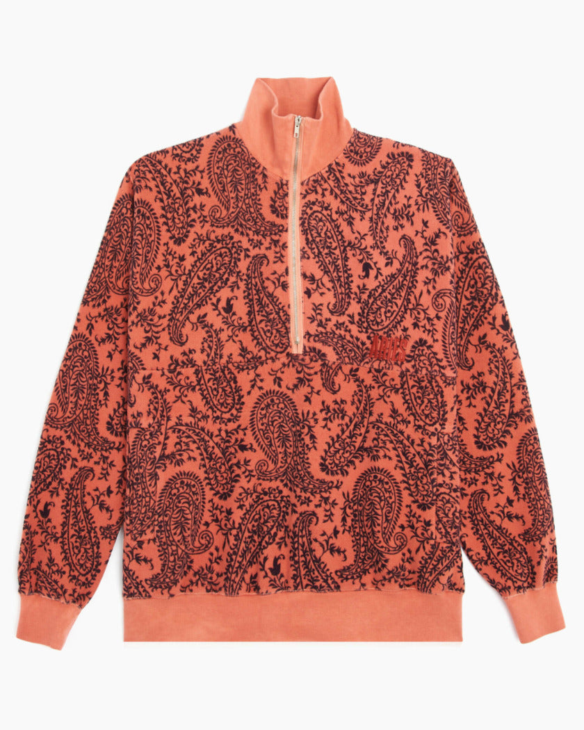Aries Men's Cotton Reverse Fleece Paisley Half Zip Sweatshirt