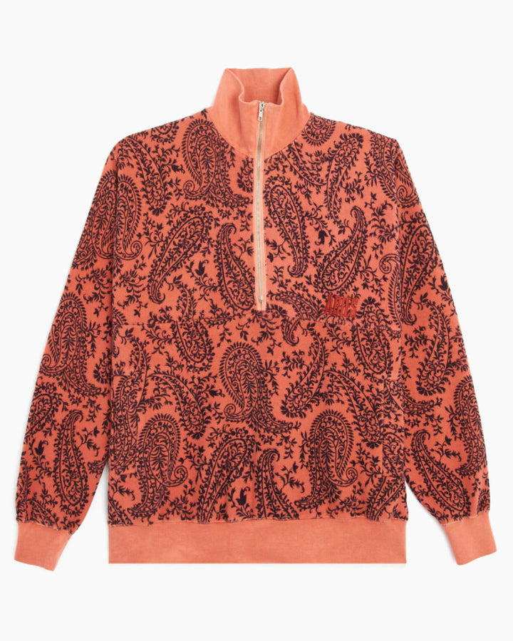 Aries Men's Cotton Reverse Fleece Paisley Half Zip Sweatshirt