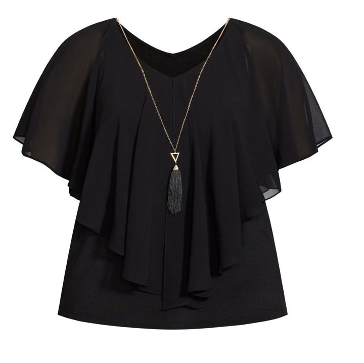 AVENUE Plus Size Mira Overlay Necklace Short Flutter Sleeve Top