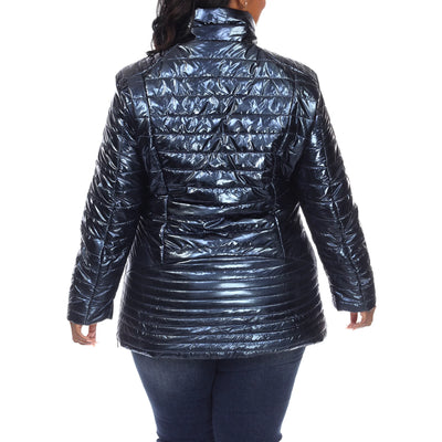 White Mark Metallic Puffer Coat