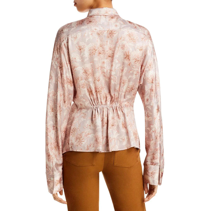 Vince Dahlia Printed Silk Cinch Back Shirt