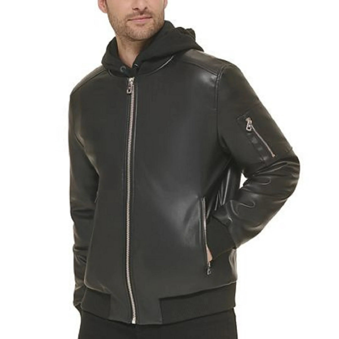 Calvin Klein MEN Faux Leather Bomber Jacket