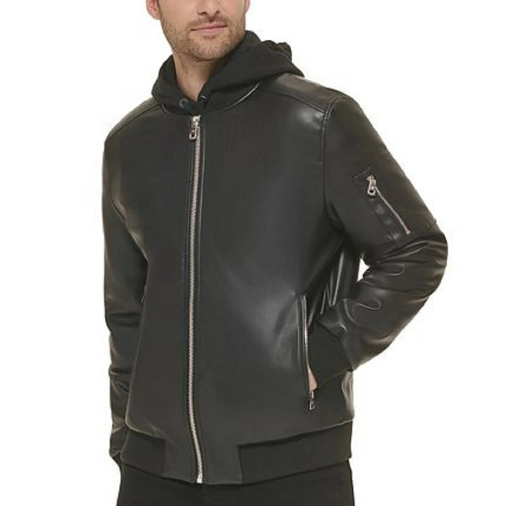 Calvin Klein MEN Faux Leather Bomber Jacket