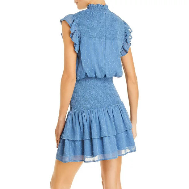 AQUA Ruffle Short Sleeve Smocked Mini Dress