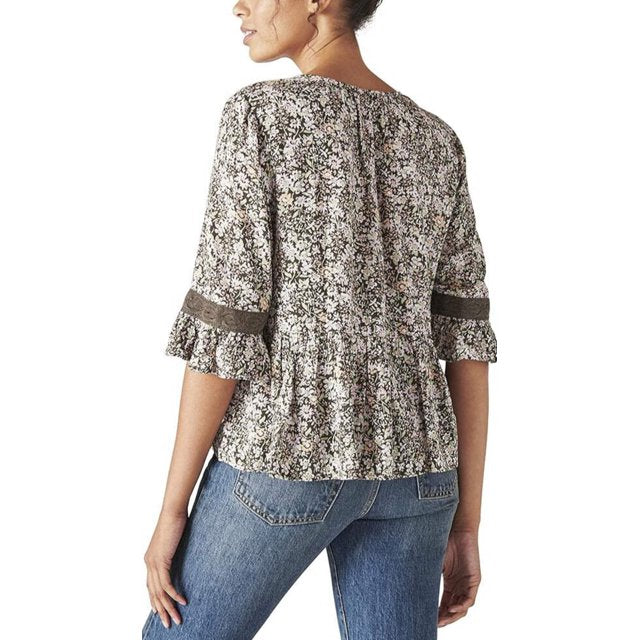 Lucky Brand Women's Floral Print Lace Top