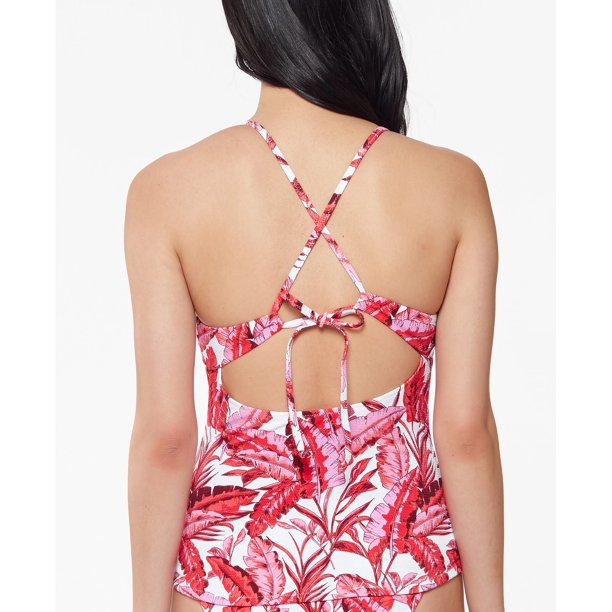 Jessica Simpson Printed Paradiso Palm Crossed-Back Tankini Top