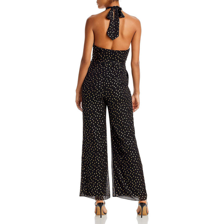 AQUA Metallic Clip Dot Halter Jumpsuit