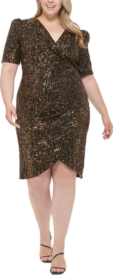 Calvin Klein Sequined V-Neck Elbow-Sleeve Dress