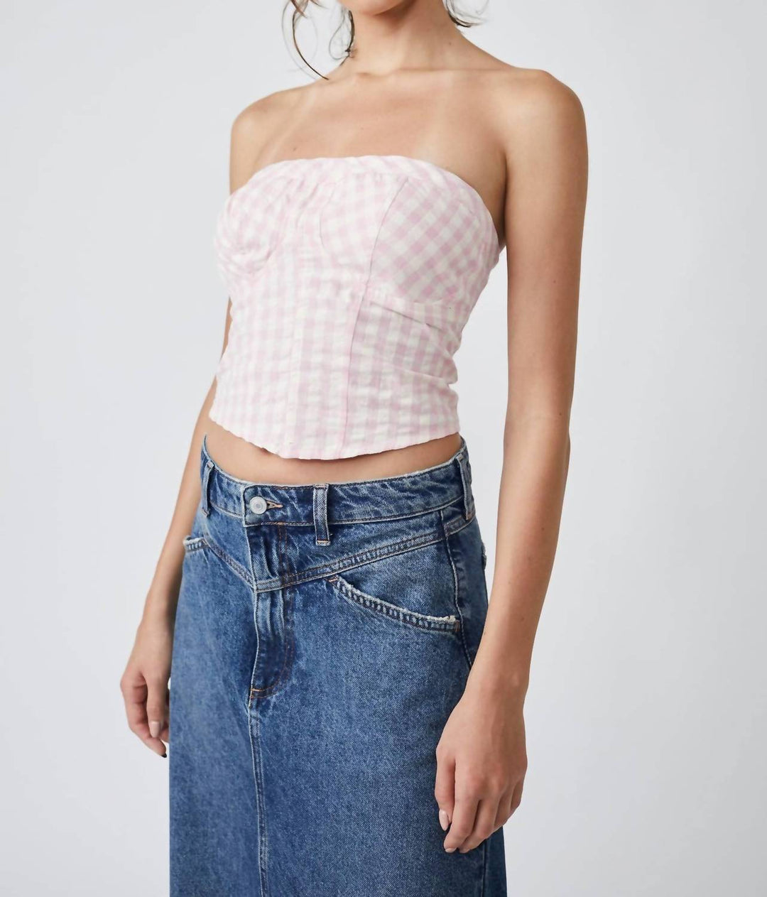 Free People Leilani Cotton Gingham Tube Top