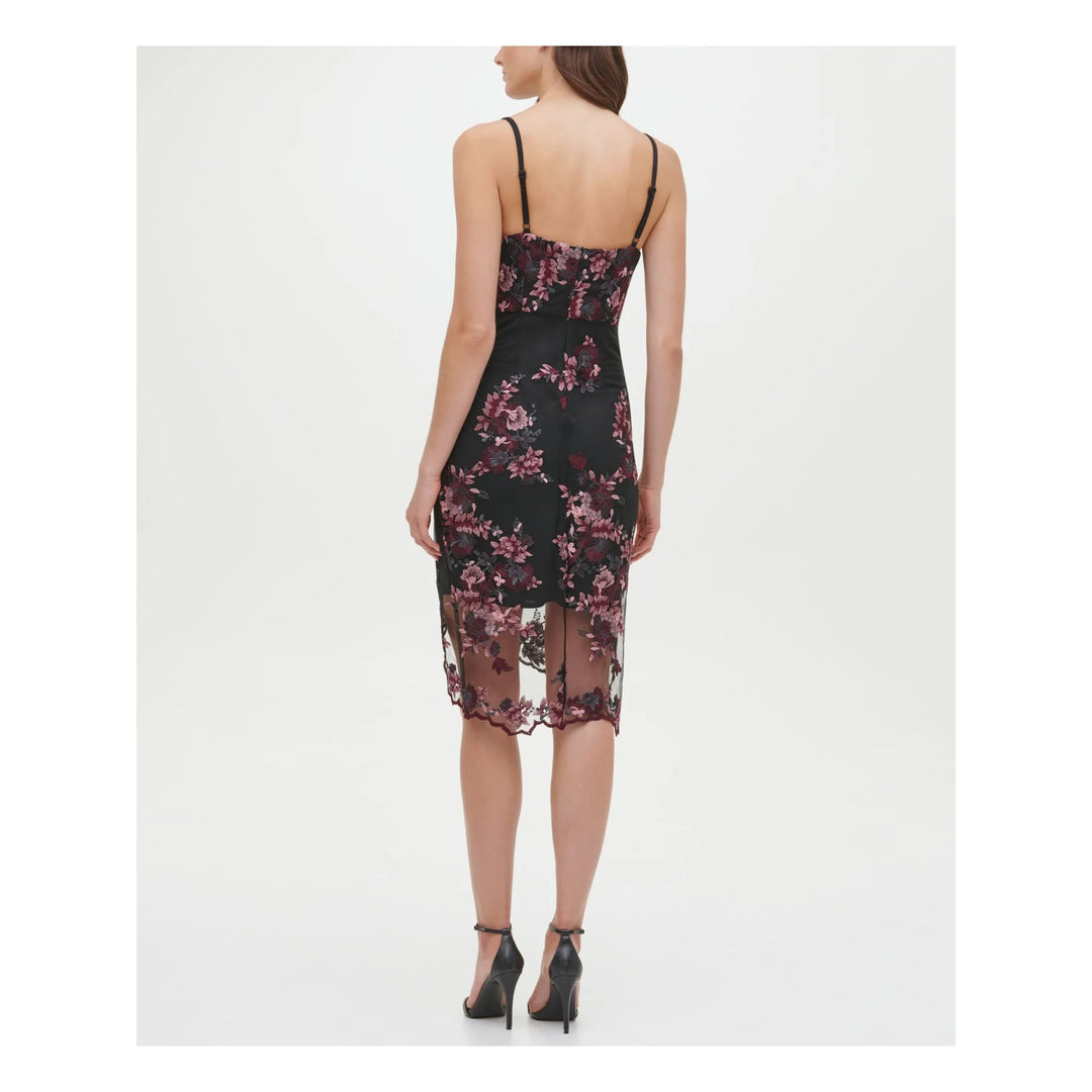 GUESS Sleeveless Floral Lace Chiffon Overlay Sheath Dress