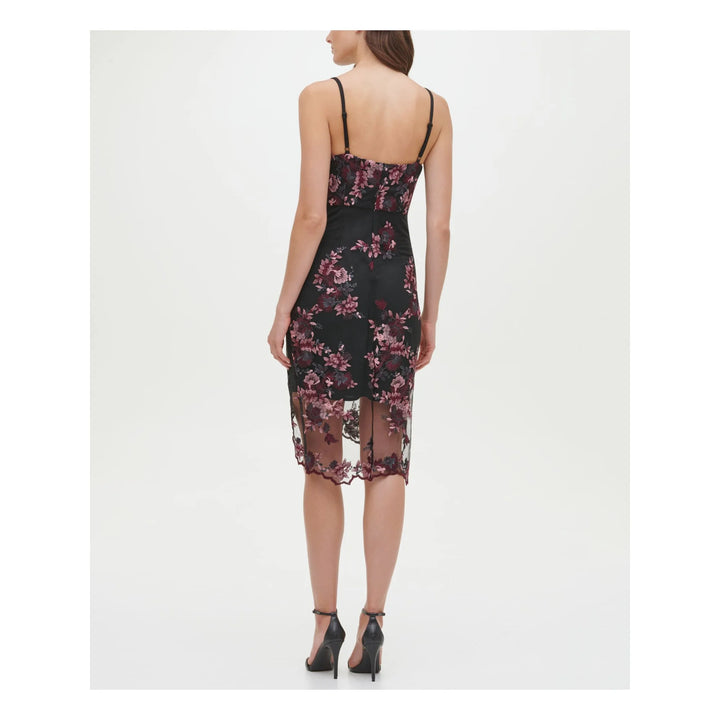 GUESS Sleeveless Floral Lace Chiffon Overlay Sheath Dress