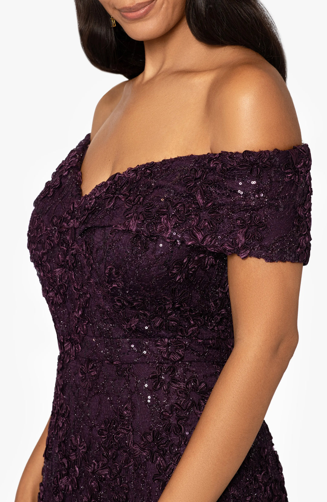 XSCAPE Off-The-Shoulder Lace Gown