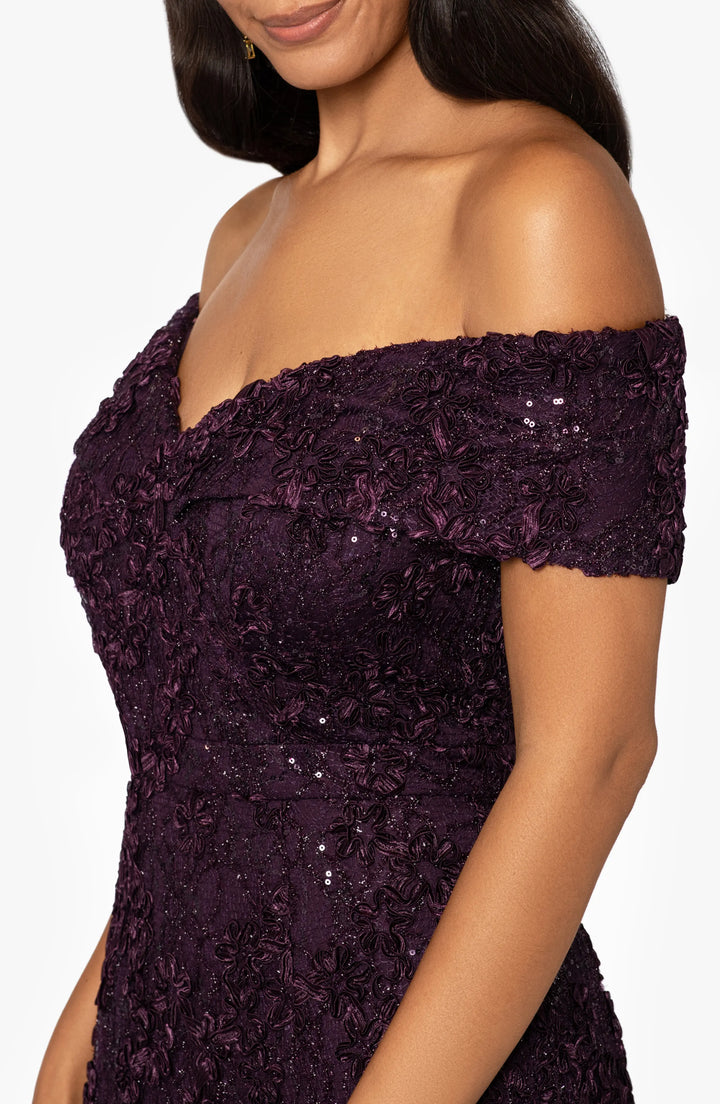 XSCAPE Off-The-Shoulder Lace Gown