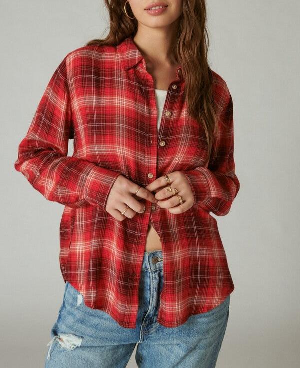 Lucky Brand Cloud Plaid Boyfriend Flannel Shirt