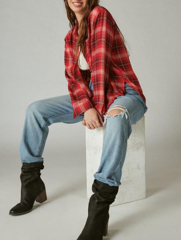 Lucky Brand Cloud Plaid Boyfriend Flannel Shirt