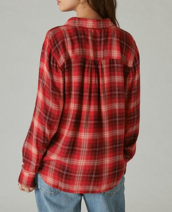 Lucky Brand Cloud Plaid Boyfriend Flannel Shirt