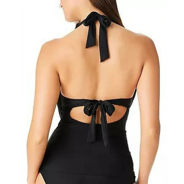 Bar III Plunging Cowlneck Halter Tankini Top
