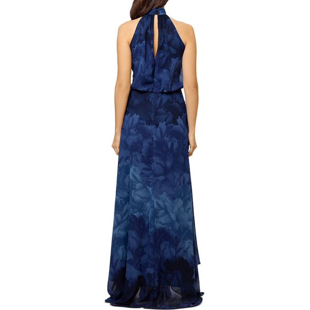 AQUA Chiffon Print Halter Gown