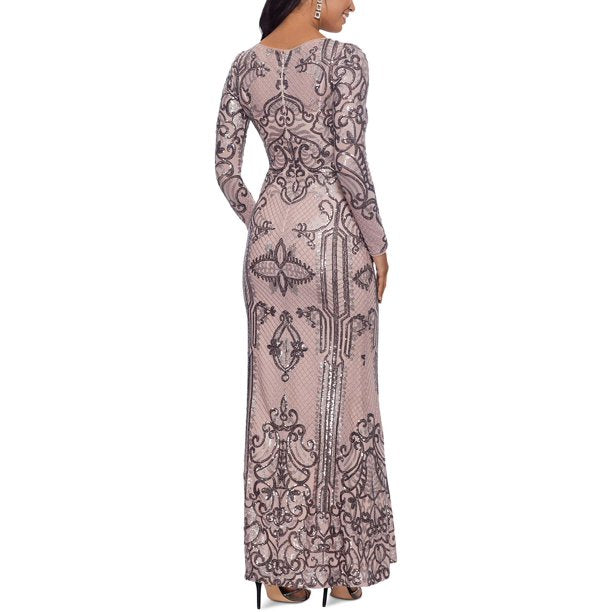 Betsy & Adam Petite Placed Sequin Gown