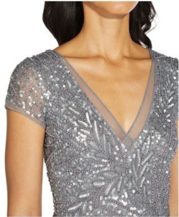 Adrianna Papell Beaded V-Neck Mermaid Gown