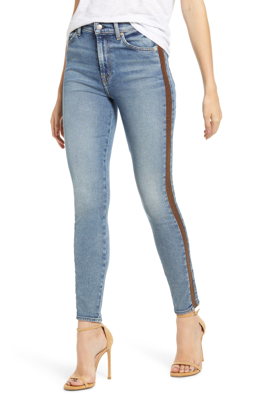 7 For All Mankind Shimmer Stripe Skinny Ankle Jeans