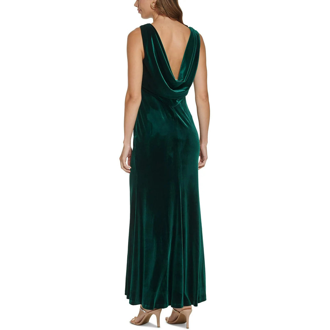 DKNY Sleeveless Cowl-Back Velvet Sheath Gown