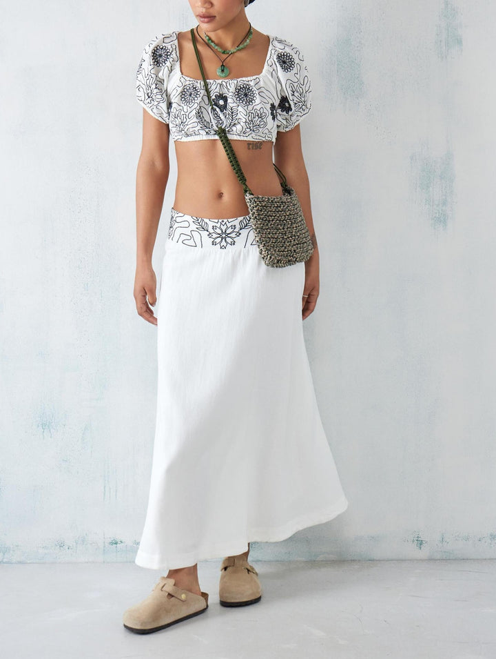 Free People Lotus Cotton Embroidered Crop Top & Skirt Set