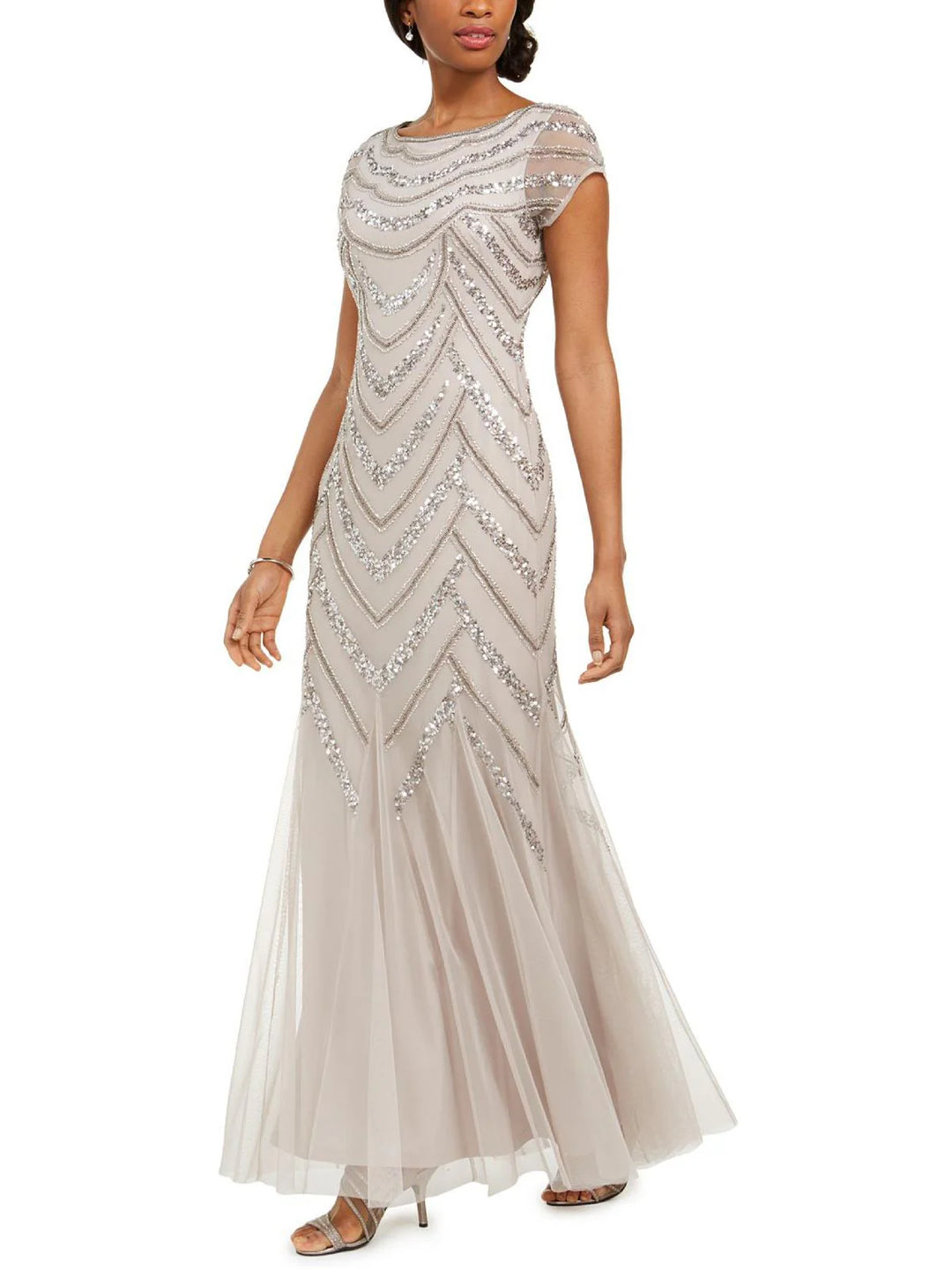 Adrianna Papell Embellished Godet-Inset Gown