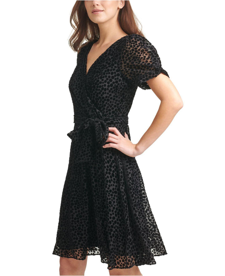 DKNY Velvet-Dot Faux-Wrap Dress