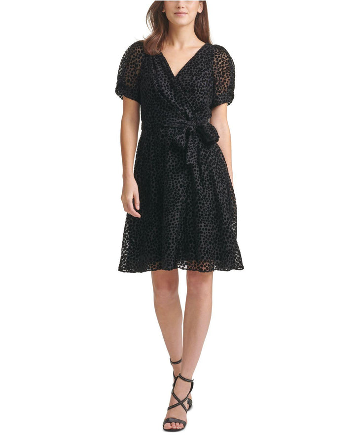 DKNY Velvet-Dot Faux-Wrap Dress