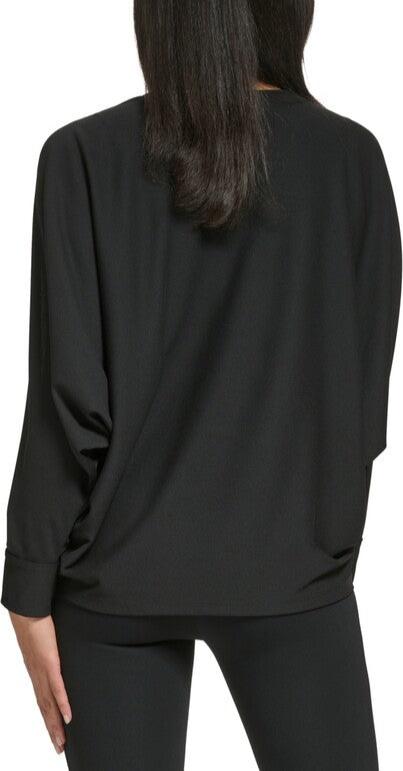 DKNY Matte Jersey Slit-Sleeve V-Neck Top