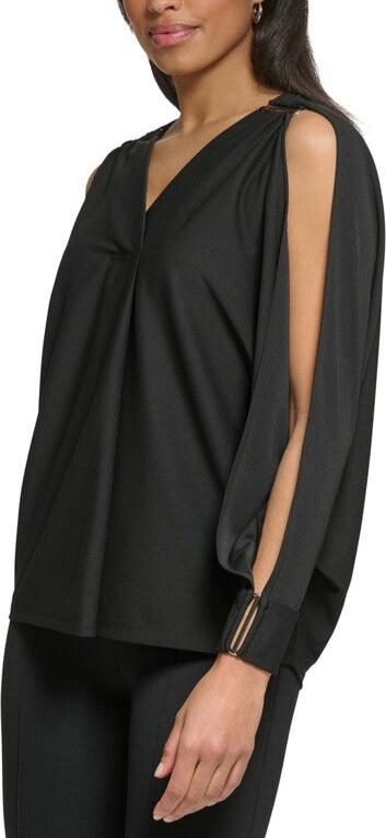 DKNY Matte Jersey Slit-Sleeve V-Neck Top