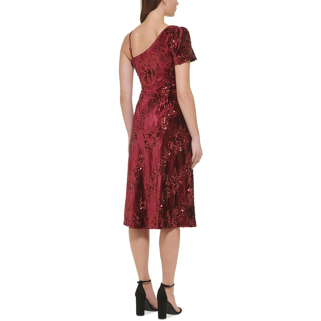 kensie One-Shoulder Fit & Flare Sequin Velvet Dress DGFOutlet kensie One-Shoulder Fit & Flare Sequin Velvet Dress DGFOutlet