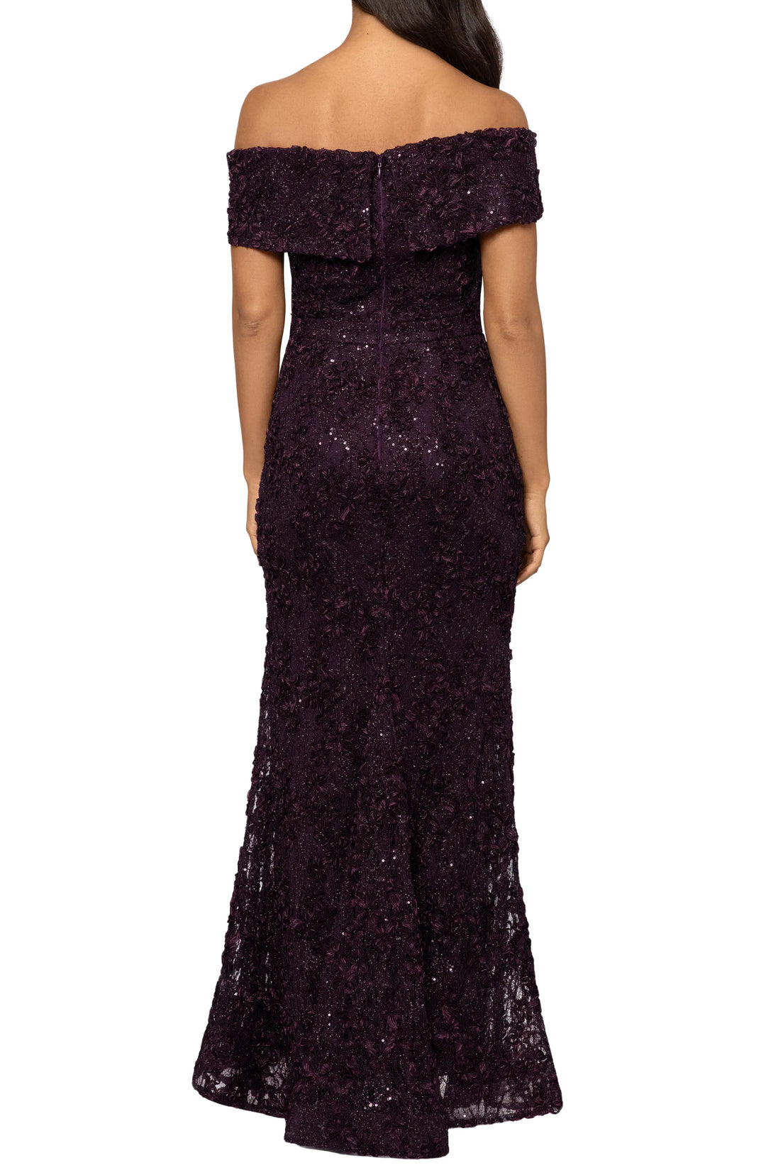 XSCAPE Off-The-Shoulder Lace Gown