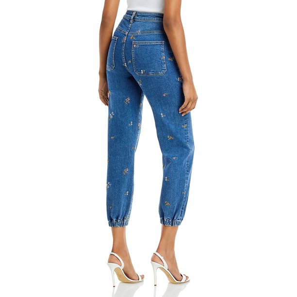 AQUA Floral Embroidered High Rise Jogger Ankle Jeans
