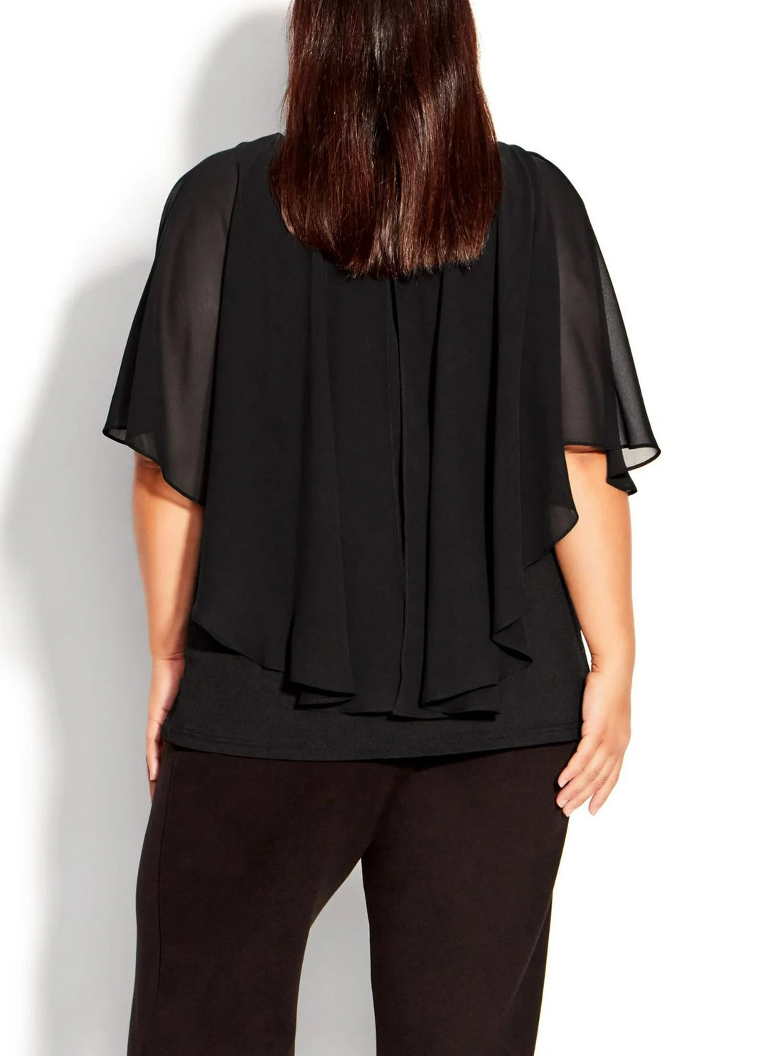 AVENUE Plus Size Mira Overlay Necklace Short Flutter Sleeve Top
