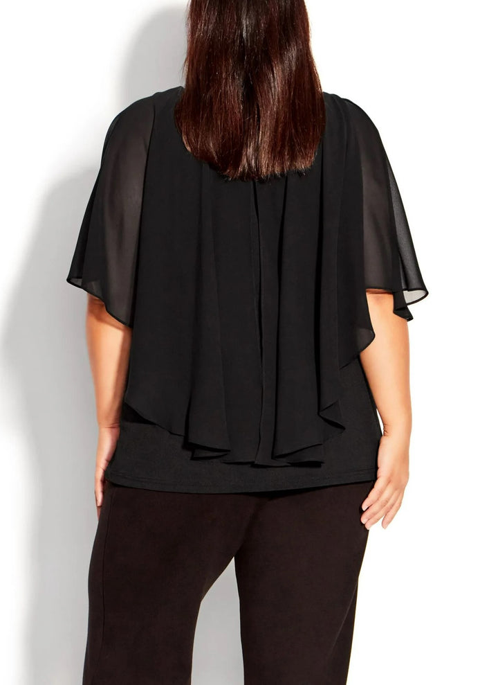 AVENUE Plus Size Mira Overlay Necklace Short Flutter Sleeve Top