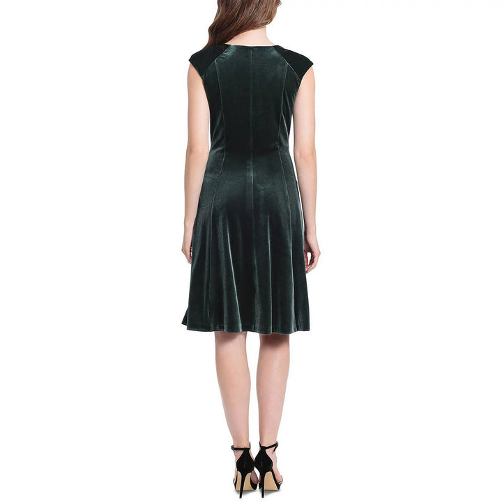 London Times V-Neck Fit & Flare Velvet Dress