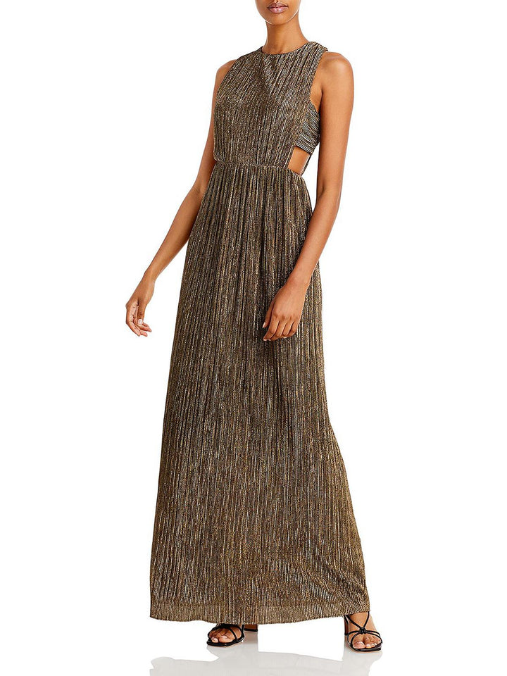 BCBGMAXAZRIA Pleated Metallic Evening Gown