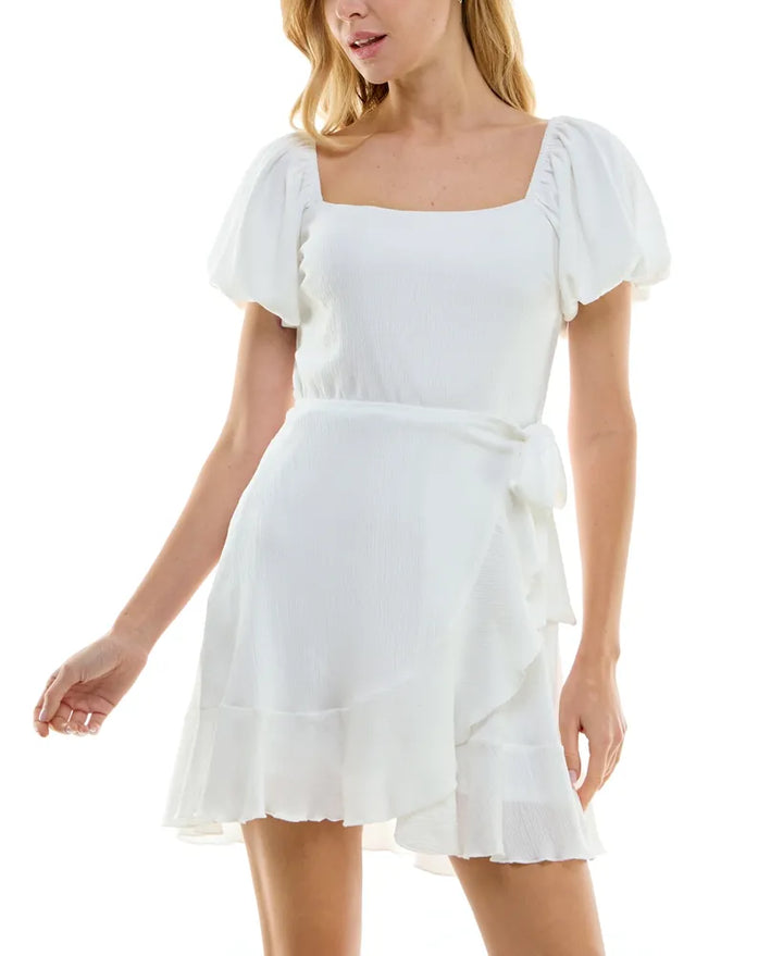 Trixxi Juniors' Puff-Sleeve Side-Tie Fit & Flare Dress