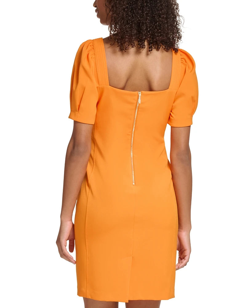 KARL LAGERFELD PARIS Sweetheart-Neck Puff-Sleeve Crepe Dress