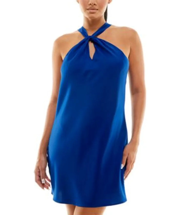 Jolt Juniors' Halter-Neck Sleeveless Mini Satin Dress