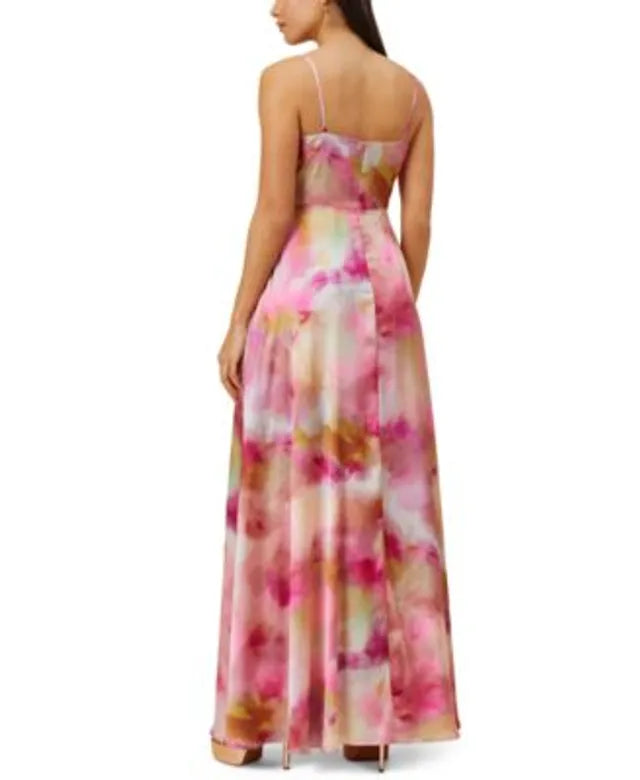 Aidan by Aidan Mattox Printed Long Twist-Front Dress