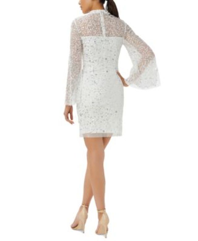 Adrianna Papell Embellished Sheer-Sleeve Shift Dress