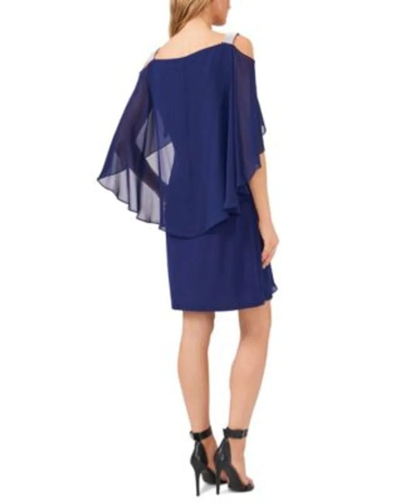 MSK Beaded-Strap Capelet-Back Dress